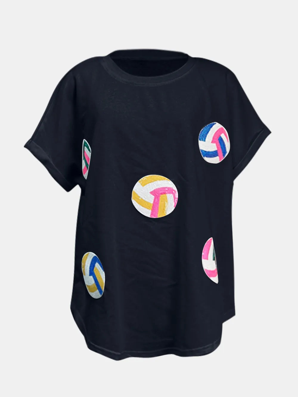 Sequin Round Neck Short Sleeve T-shirt (5)