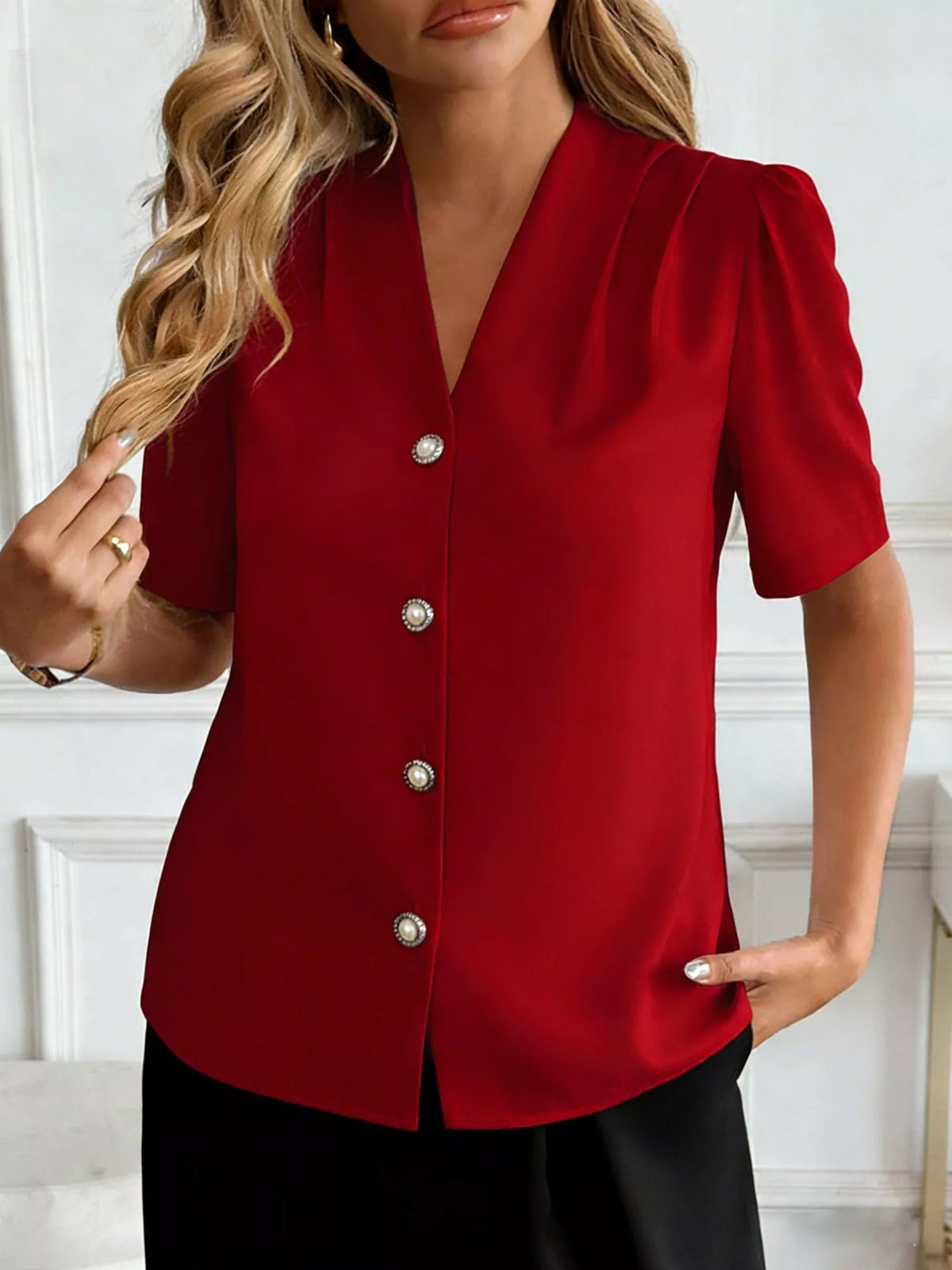 V-neck Button-down Shirt (19)