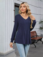 V-neck Long Sleeve Relaxed Fit T-shirt (33)