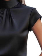 High Neck Cap Sleeve Satin Blouse (6)