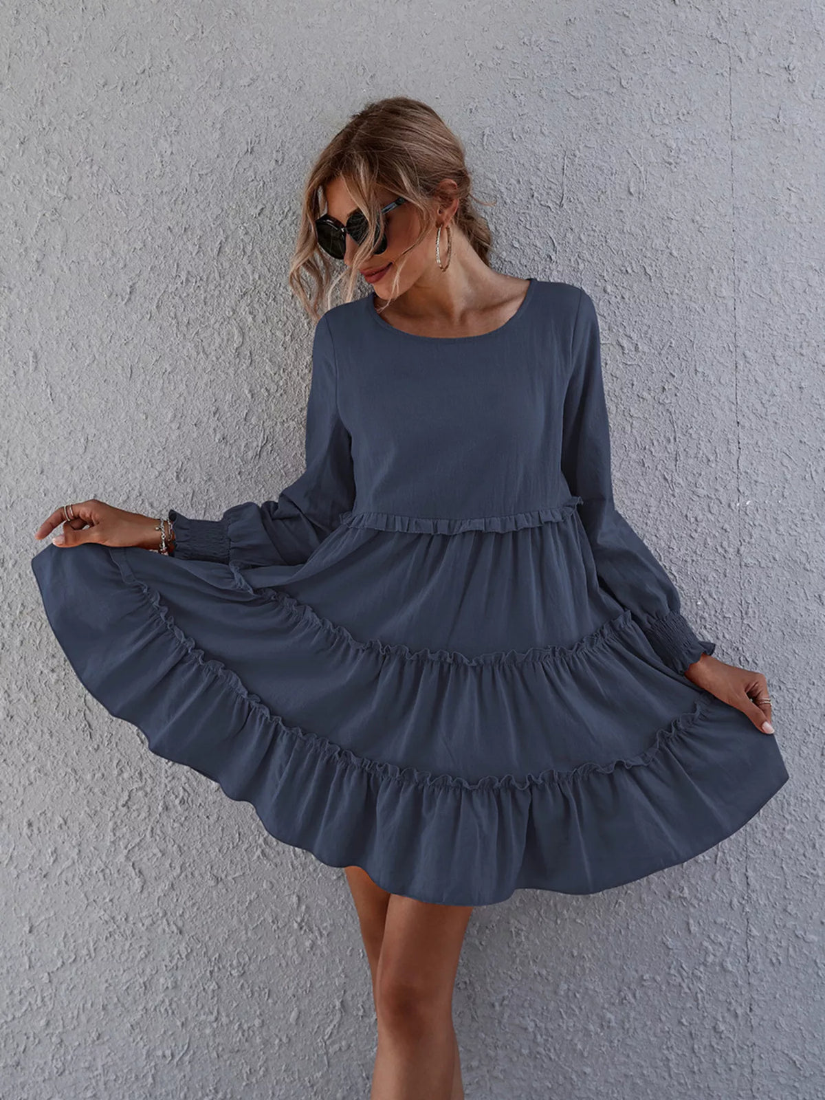 Ruffle Tiered Long Sleeve Mini Dress (10)