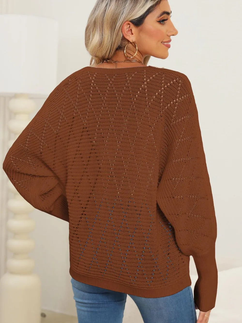 Lace Detail V-neck Long Sleeve Sweater (10)