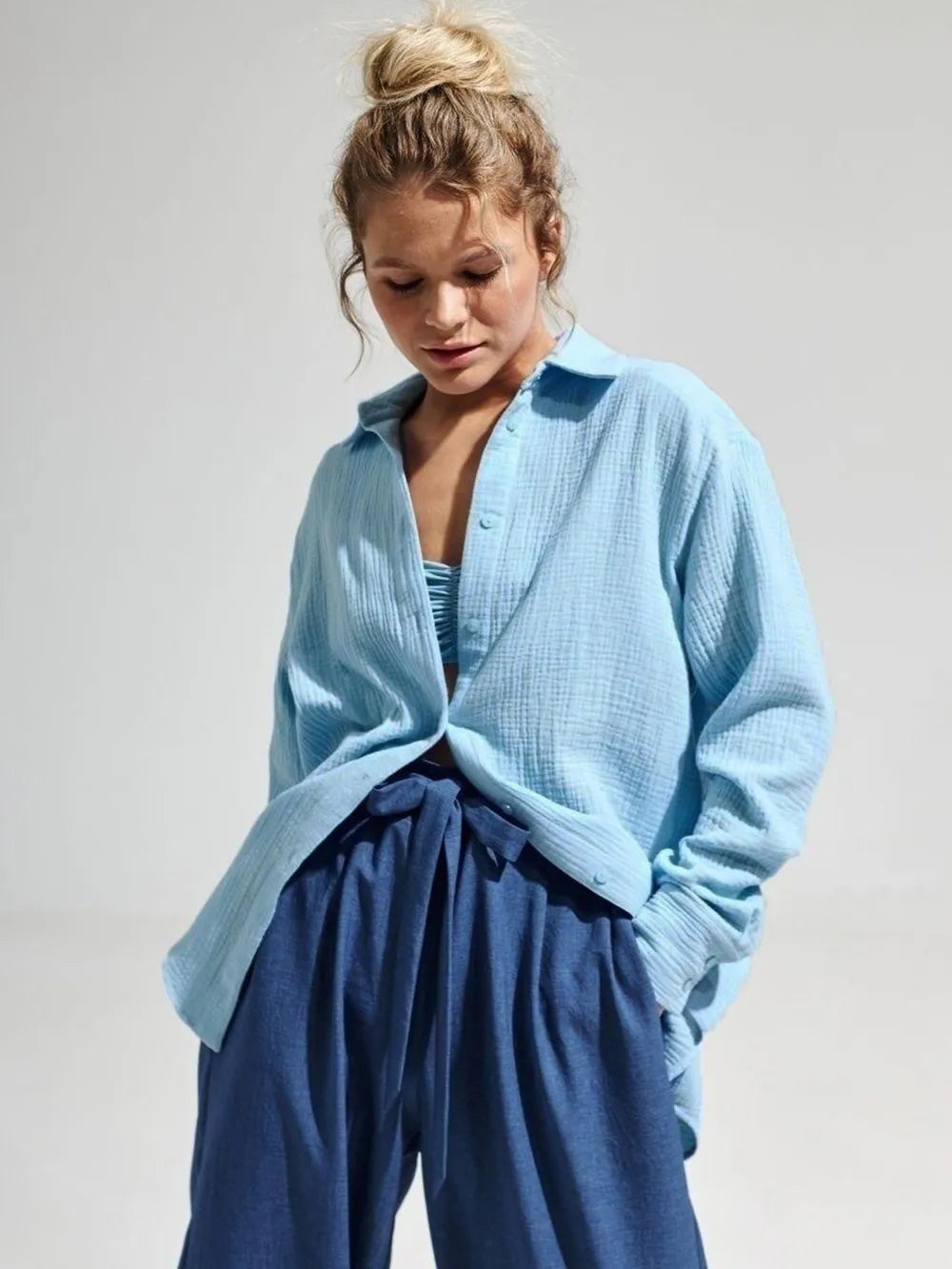 Textured Collared Neck Long Sleeve Shirt (14)