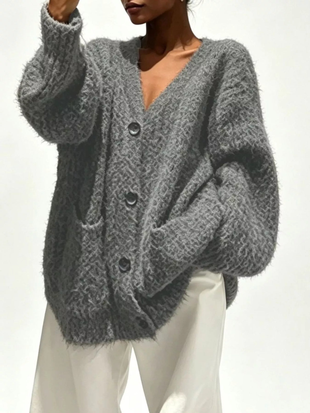 Full Size V-neck Button-down Cardigan Plus (5)