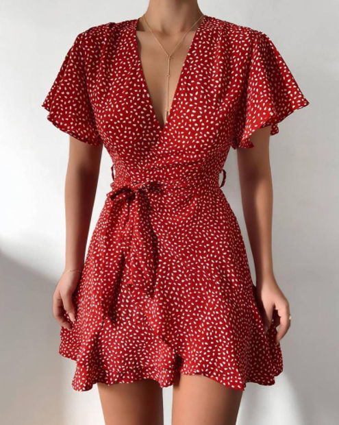 Printed Polka Dot Dress variant CJNSSYLY08691-Red-XXL|CJNSSYLY08691-Red-L|CJNSSYLY08691-Red-XL|CJNSSYLY08691-Red-M|CJNSSYLY08691-Red-S