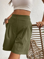 Pocketed Half Elastic Waist Shorts (30)