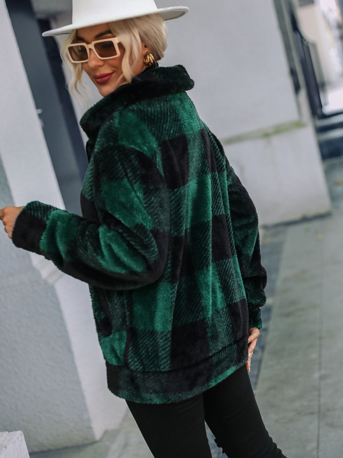 Plaid Zip-up Collared Jacket (3)