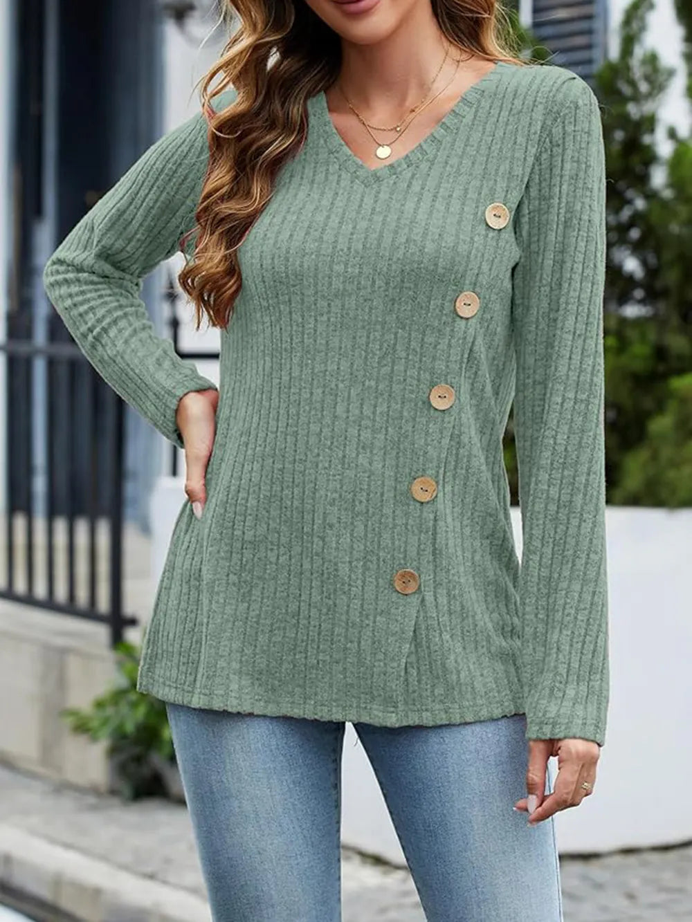 V-neck Long Sleeve T-shirt (31)