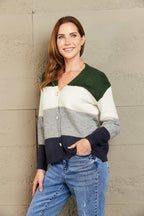 Block V-neck Button Down Cardigan (3)
