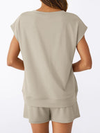 Casual V-neck T-shirt Shorts Set (6)