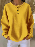 Full Size Casual Waffle Knit Button Detail Pullover Plus