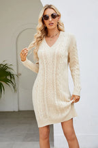 Cable-knit Long Sleeve Sweater Dress
