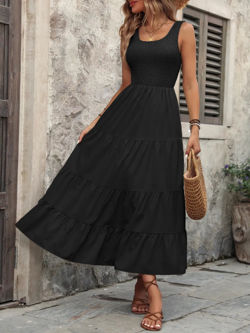 Smocked Scoop Neck Sleeveless Tank Dress (20)