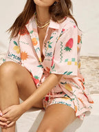 Printed Button Down Shirt Shorts Set (6)
