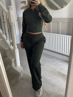 Zip-up Crop Hoodie High-waisted Pants Set (11)