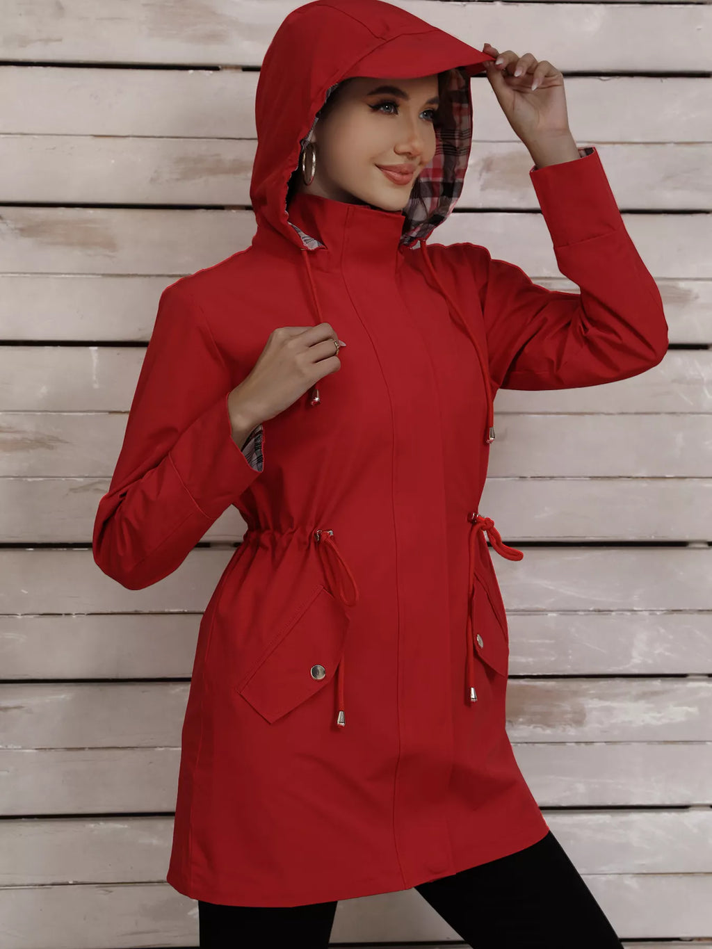 Drawstring Snap-down Trench Coat (15)