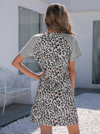 Leopard Round Neck Short Sleeve Mini Dress (13)