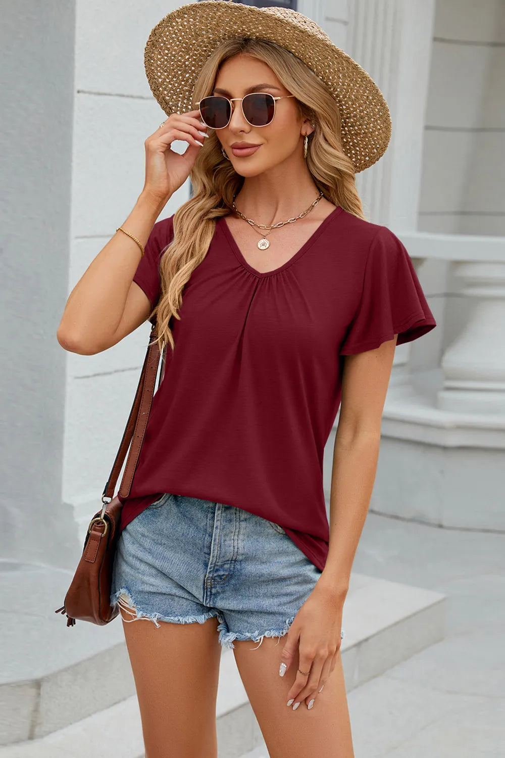 V-neck Short Sleeve T-shirt (7)