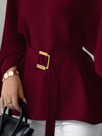 Round Neck Belt Batwing Sleeve Blouse (15)