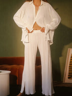 Button Up Long Sleeve Top Pants Set (23)