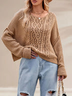 Cable Knit Dropped Shoulder Sweater (2)