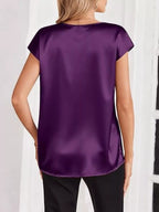 Satin V-neck Short Sleeve Blouse (20)