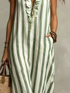 Full Size Sleeveless Striped Ruffle V-neck Maxi Dress Plus (4)