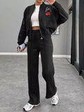Zip Up Dropped Shoulder Outerwear Pants Set