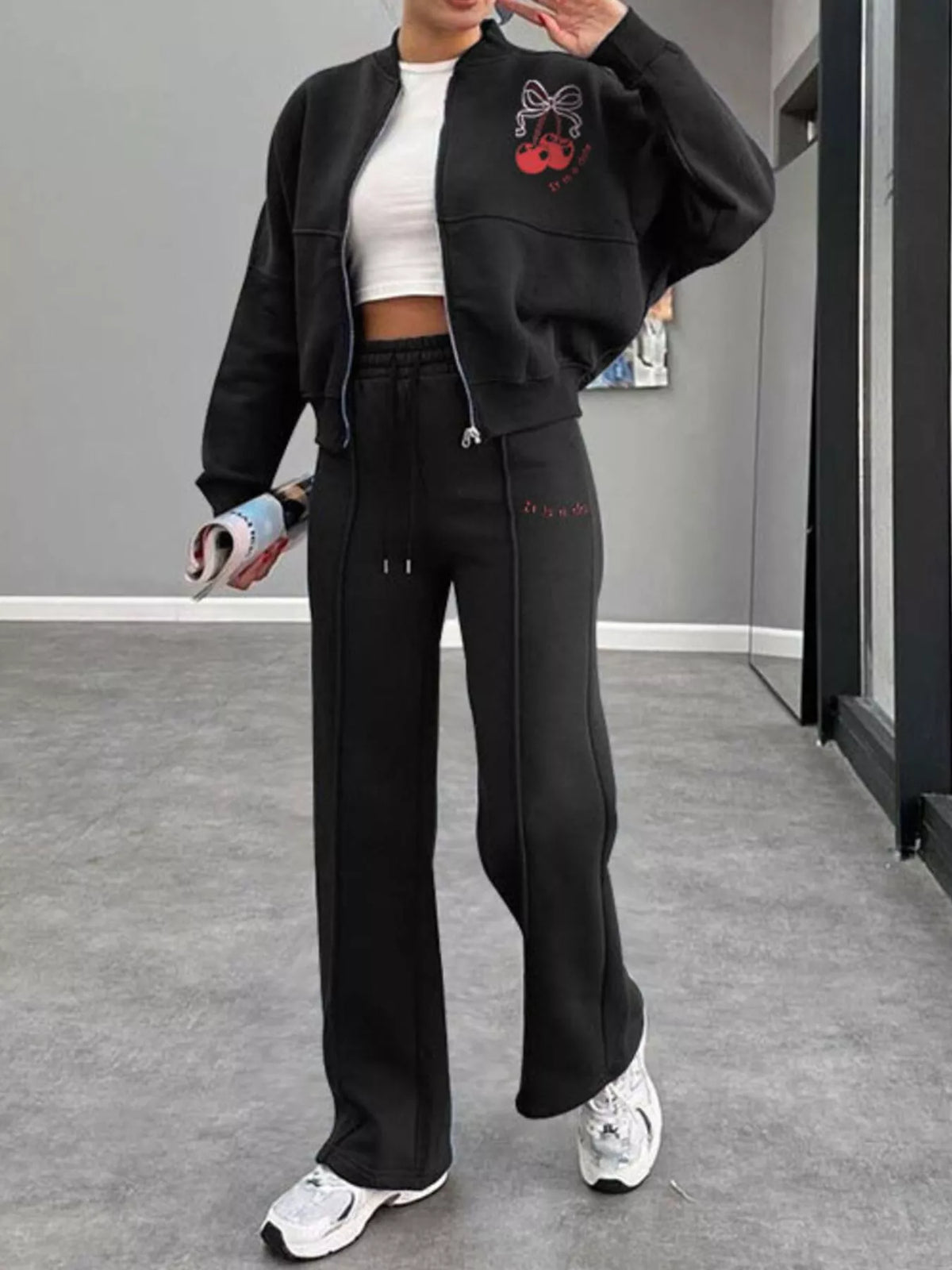 Zip Up Dropped Shoulder Outerwear Pants Set