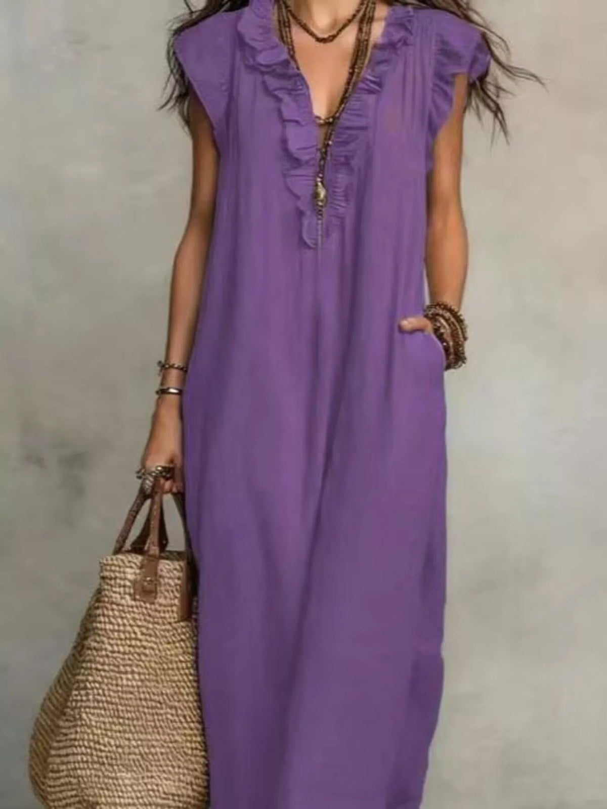 Full Size Bohemian Ruffle Neck Maxi Dress Plus (11)