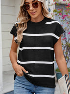 Exposed Seam Contrast Striped Round Neck Knit Top (13)