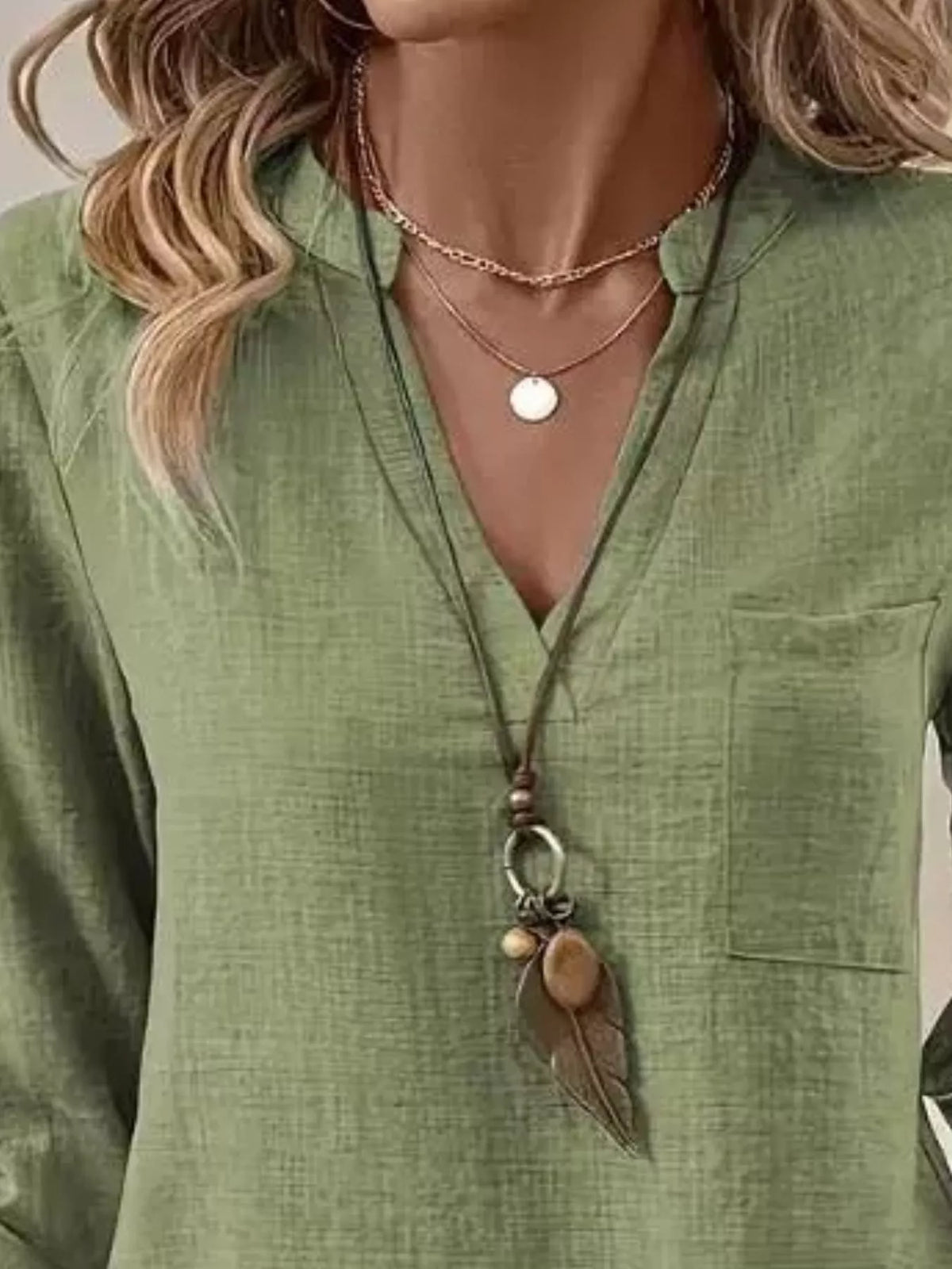 Roll-up Sleeve Notched Blouse (15)