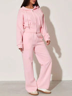 Zip-up Hoodie Wide-leg Pants Set (32)