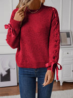 Ribbon-tie Sleeve Round Neck Sweater (9)