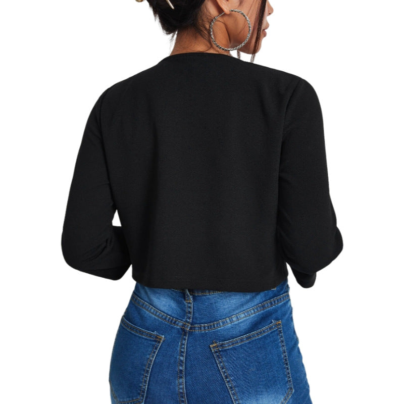 Solid Color Slit Bomber Jacket photo 7