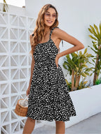 Printed Square Neck Tie Shoulder Dress (10)