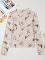 Printed Mesh Long Sleeve Slim Fit Top (8)