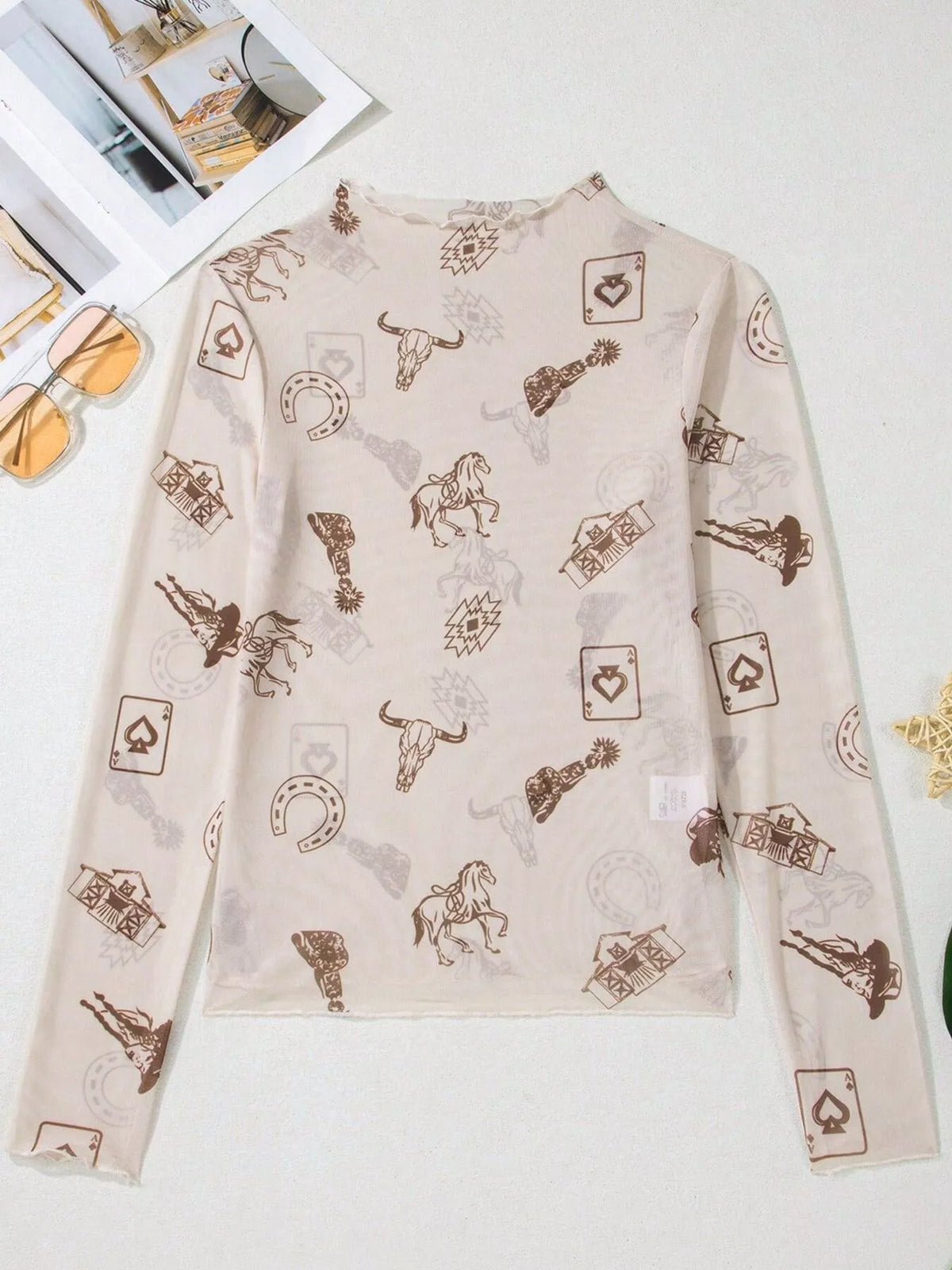 Printed Mesh Long Sleeve Slim Fit Top (8)