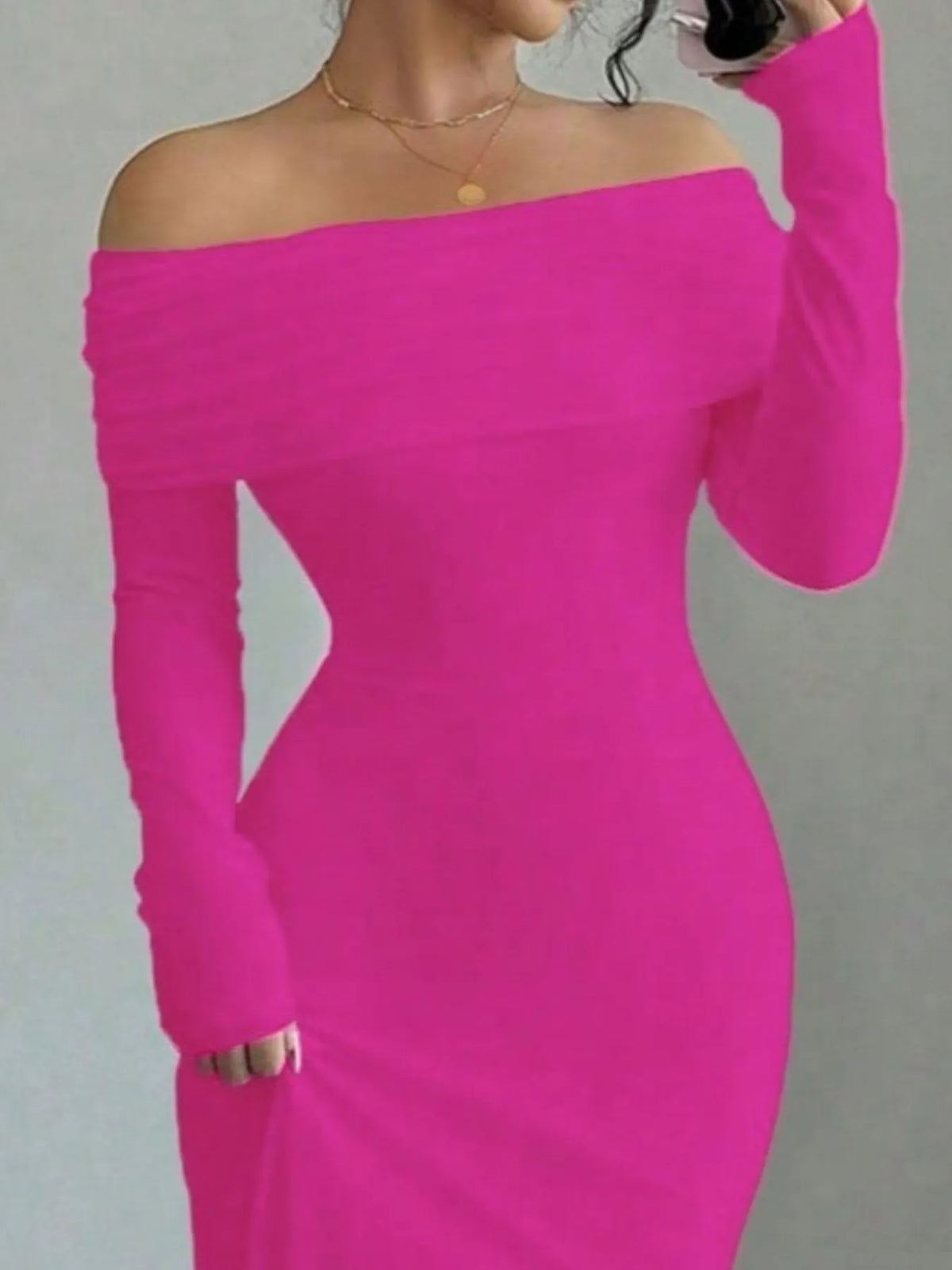 Off-shoulder Long Sleeve Bodycon Maxi Dress (18)