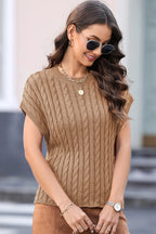 Cable-knit Round Neck Cap Sleeve Sweater (10)
