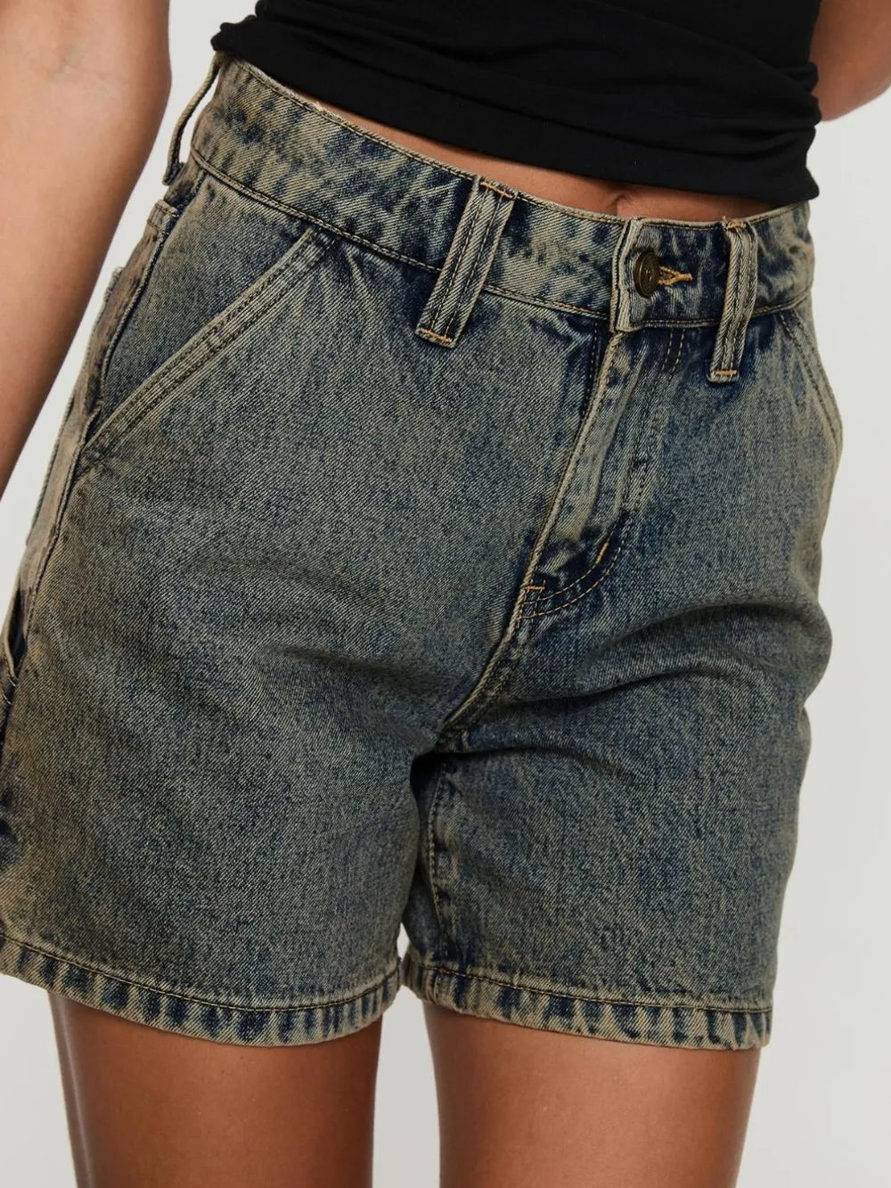 Washed High Rise Denim Shorts (4)