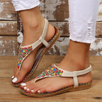 Pu Leather Beaded Flat Sandals (2)