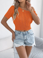 Openwork Single Shoulder Short Sleeve Knit Top (9)