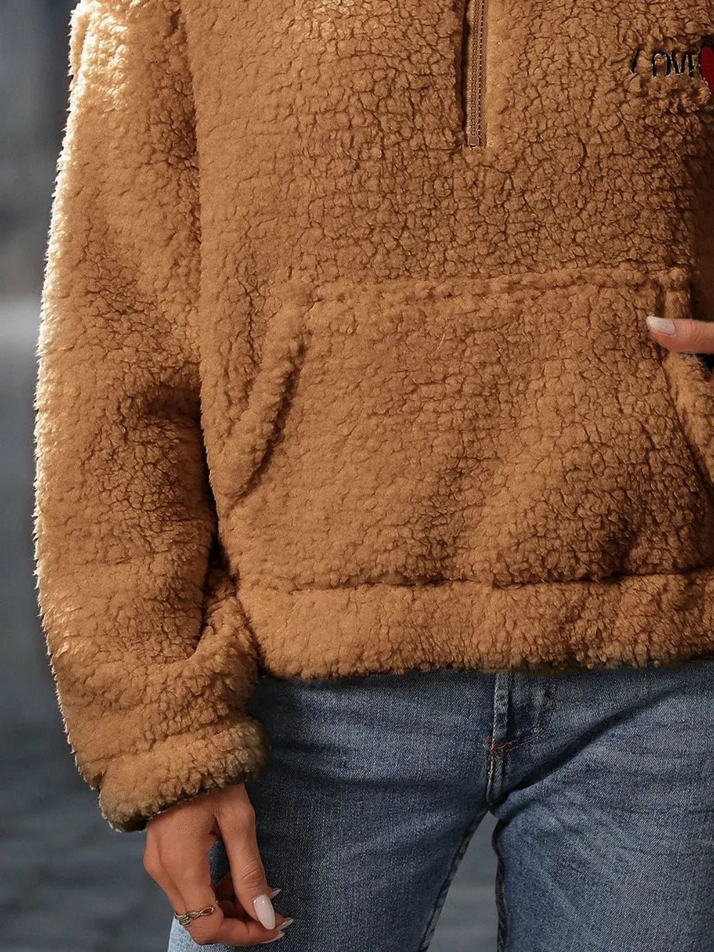 Heart Half Zip Long Sleeve Teddy Sweatshirt (8)