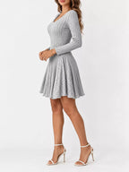 V-neck Ribbed Knit A-line Dress (30)