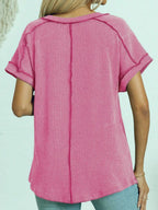 Exposed Seam V-neck Short Sleeve Top (6)