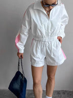 Zip Up Long Sleeve Jacket Shorts Set (11)
