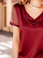 Cowl Neck Polka Dot Short Sleeve Top (6)