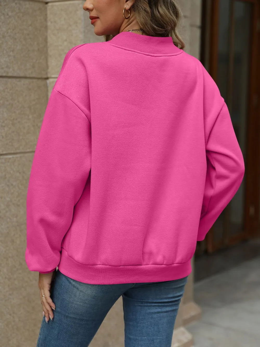 V-neck Long Sleeve Dropped Shoulder Sweatshirt (5)