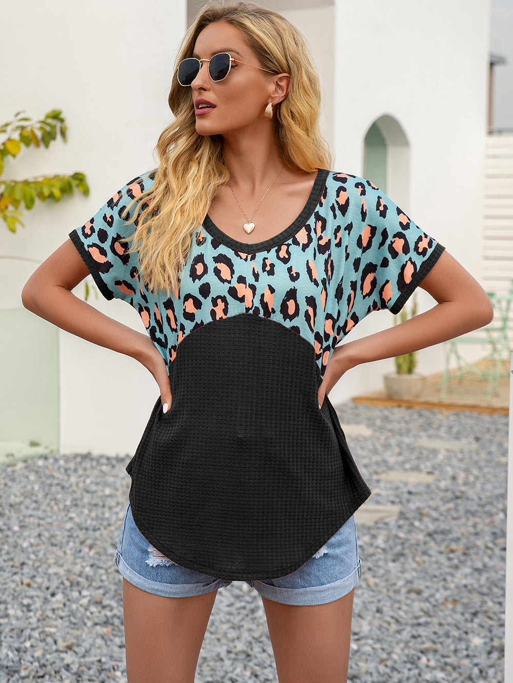 Leopard Waffle-knit Short Sleeve Top (11)